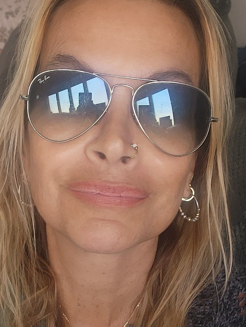 Ray-Ban Women's Silver Aviator Sunglasses with Gradient Blue Lenses